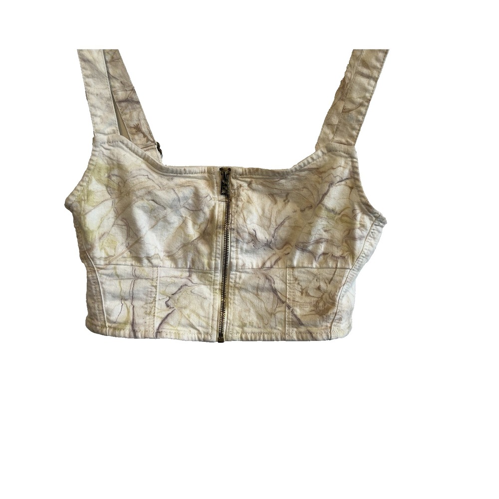 Vtg Y2K Guess Marble Watercolor Jean‎ Crop Top Women M Zipper